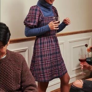 Madewell Lucie Puff-Sleeve Smocked Mini Dress in Rockfern Plaid XXS